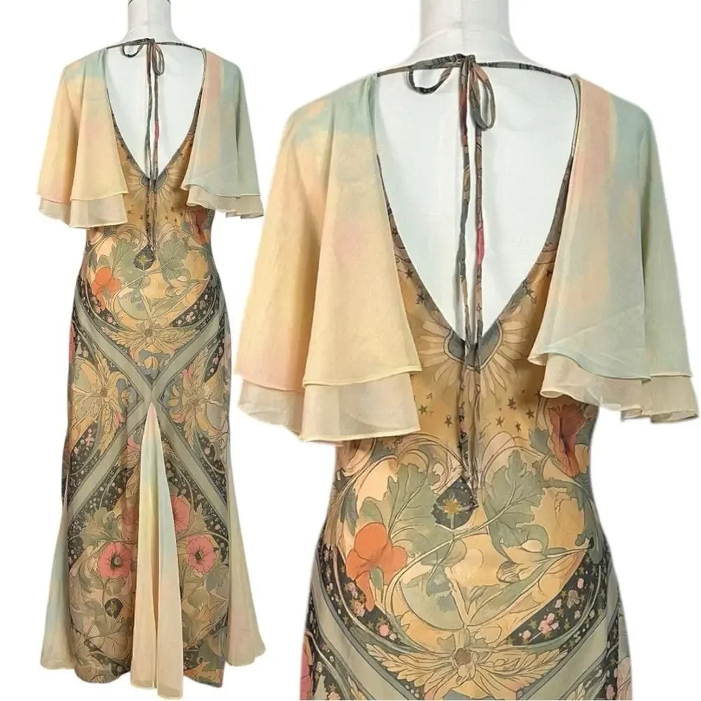 Free People Bohemian Witchy Celestial Nights Maxi Dress in Fairy Combo Large - Picture 10 of 15